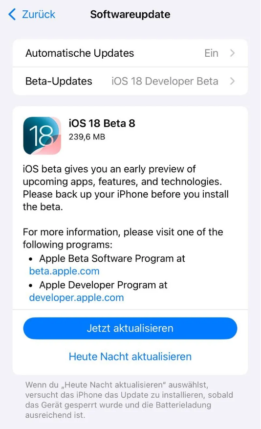 北海街道苹果手机维修分享苹果 iOS / iPadOS 18 开发者预览版 Beta 8 发布 